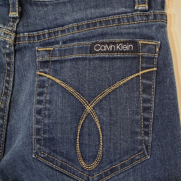 Calvin Klein Flare Stretch Blue Denim Jeans Size 2 X 32 Whiskering Fading - Picture 12 of 14